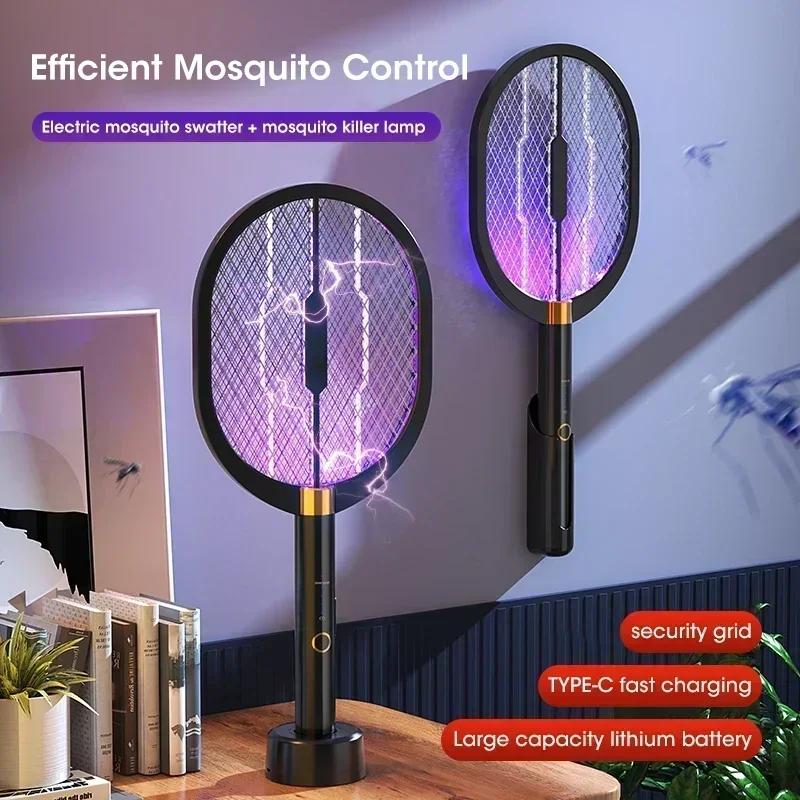 Electric Mosquito Swatter with UV Light, Rechargeable 3000V Electric Insect Killer for Indoor/Outdoor Home Garden Camping Travel