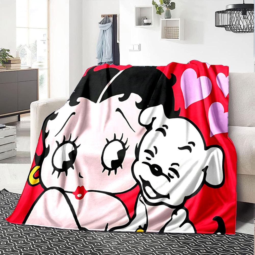 1pc Betty Boop Moon Flannel Blanket,Ultra Soft Warm Plush Throw for Home Bedroom Bed Sofa Cover Camping Picnic gift Y72430