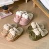 New Hairy Double Ball Bow Home Cotton Slippers Winter Indoor Velvet Warm Non-slip Slippers Can Be Worn Outside
