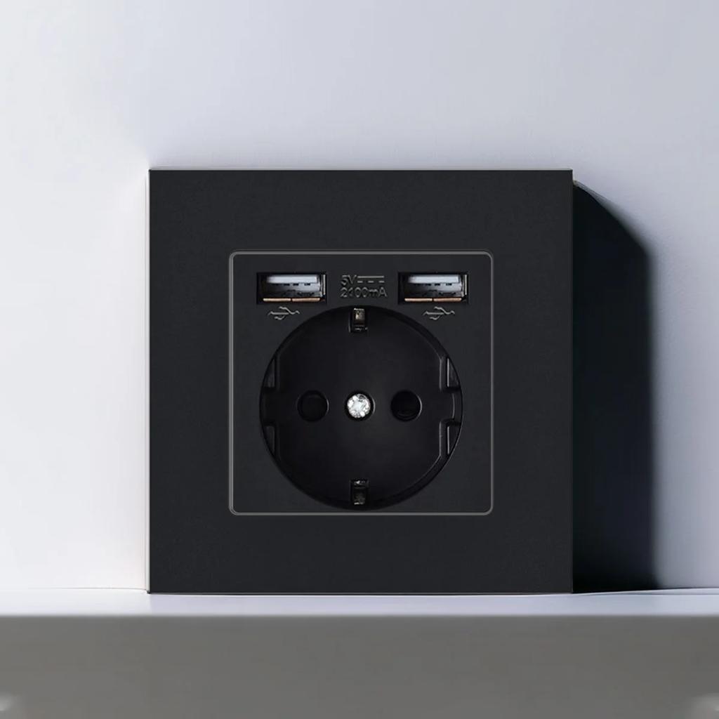 EU German Russian Standard Electrical Plug Socket Wall Power Outlet Panel 16A European RU Round Hole Power Outlet AC 250V Black