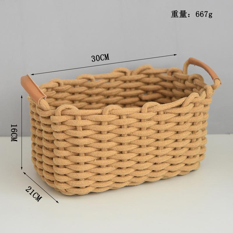 Cotton Rope Woven Storage Basket Platter Tabletop for Home Bathroom Cosmetics Storage Sundries Organizer