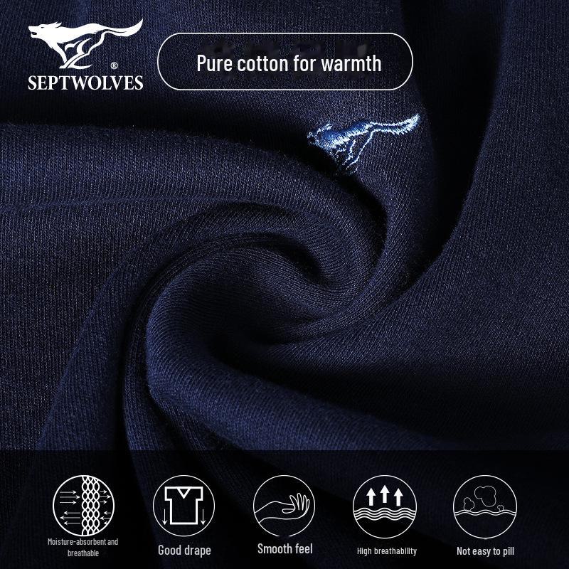 Septwolves Men's 100% Cotton Antibacterial Thermal Underwear Set - Mid-neck Top & Bottoms