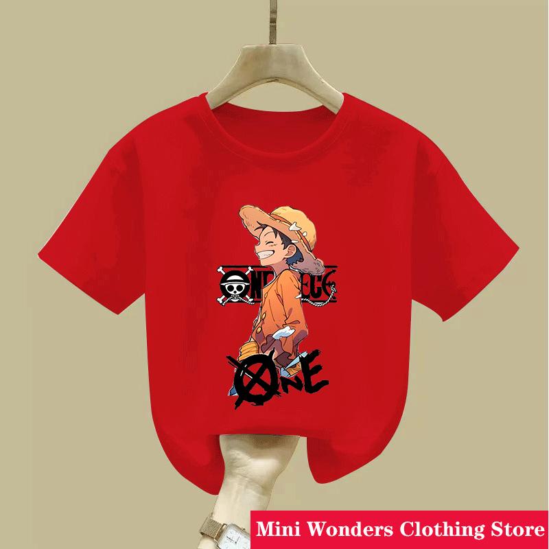 Koszulka z kreskówkowym anime One Pieces Luffy dla dzieci, chłopcy, pochłaniająca pot, oddychająca koszulka, letnie ubrania dla nastolatków