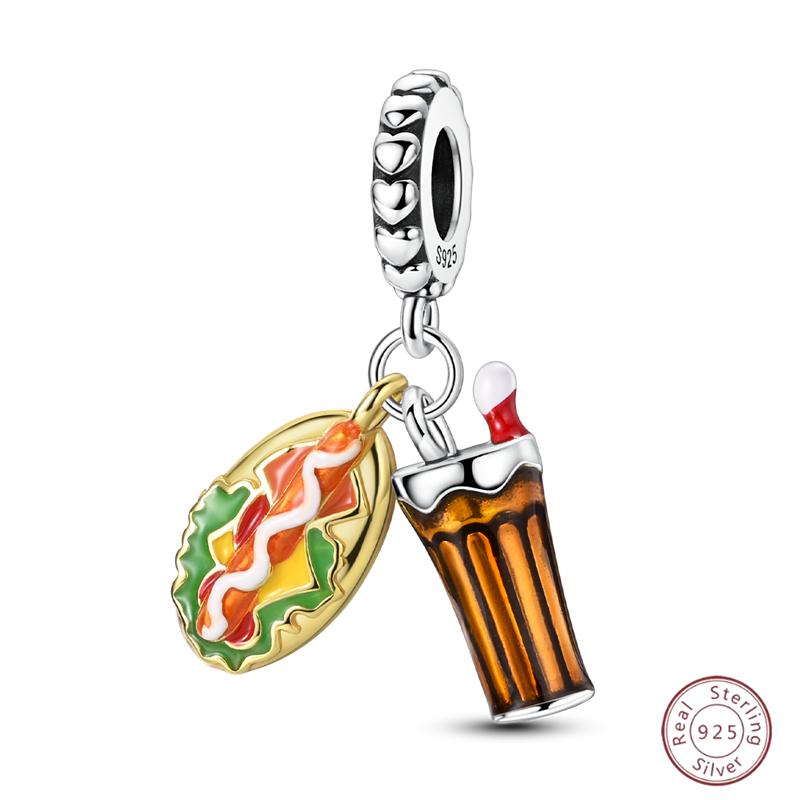 Copper Beaded Pendant Shiny Zircon Dessert Donut For Original 3Mm Bracelet Ladies Fine Jewelry