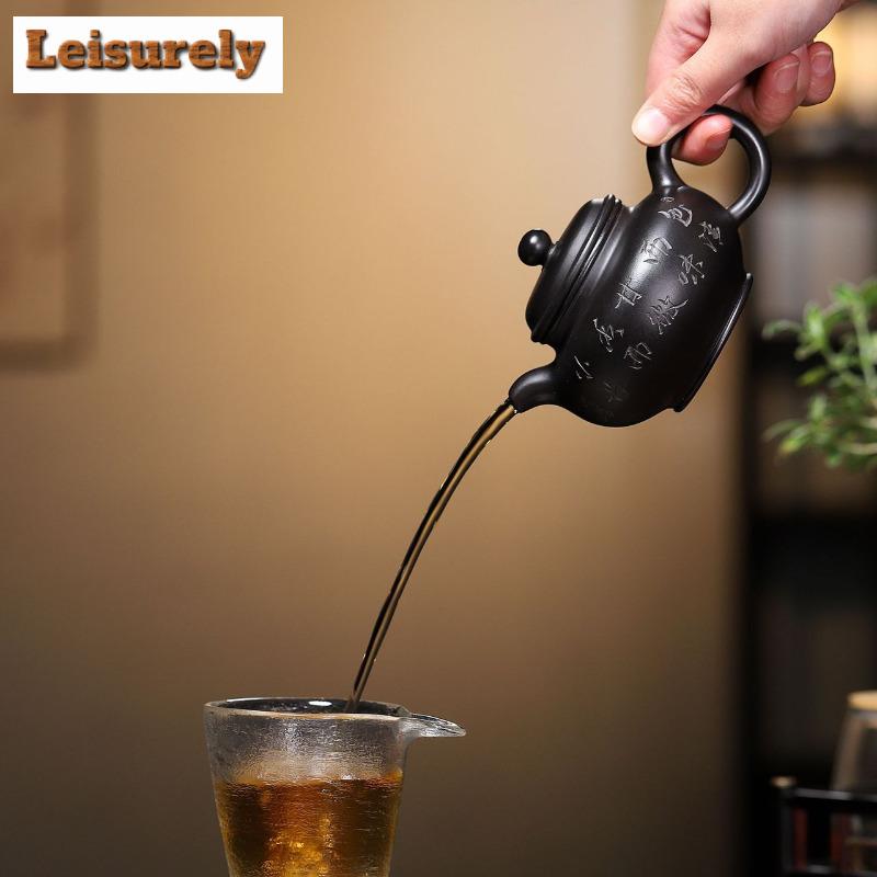 240ml Boutique Yixing Purple Clay Teapots Handmade Carved Pot Raw Ore Black Zhu Mud Kettle Zisha Teaset Collection Gift Supplies