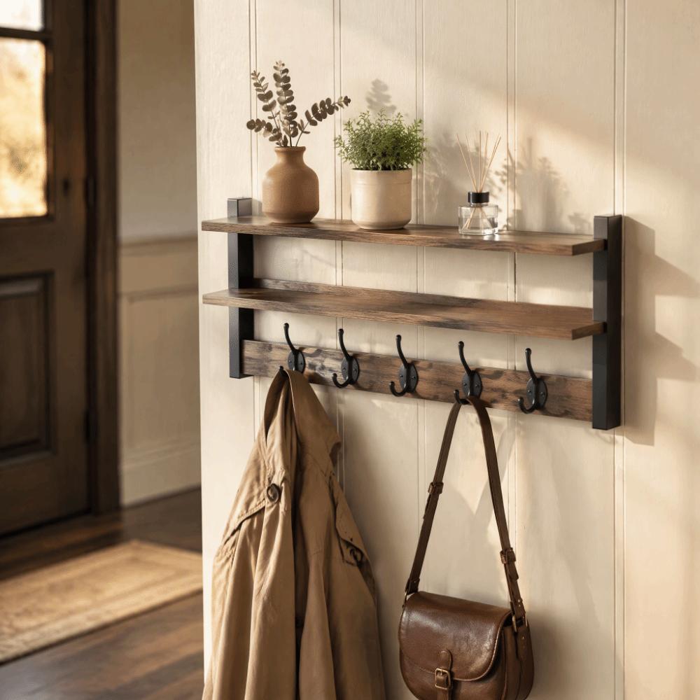 Space-Saving Solid Wood Decor Display Rack Solid Wood Entryway Key Holder Living Room