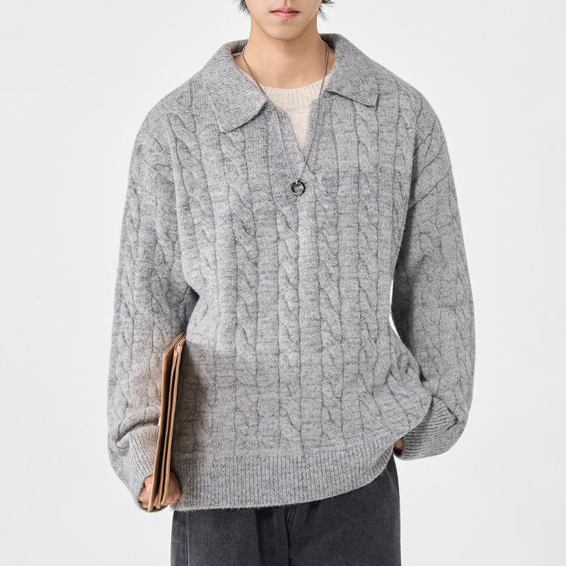Sweater Men's Thick Warm Base Knitted Sweater Men's Lapel Sweater