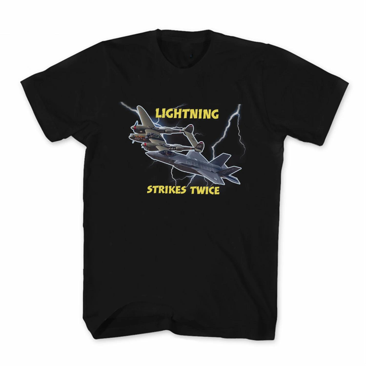 

Novelty F35 and P38 Fighter Lightning Strikes Twice TShirt 100 Cotton ONeck Short Sleeve Casual Mens Tshirt Size S3XL S