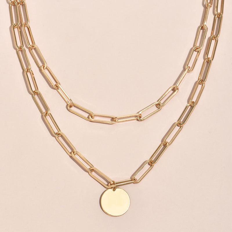 Stylish Double Layer Disc Chain Necklace