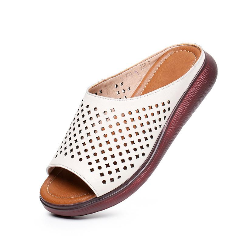 Fashion GKTINOO Summer Plus Size Platform Slippers Women Genuine Leather Open Toe Wedge Sandals Women Thick Sole Slides Zapatillas Mujer