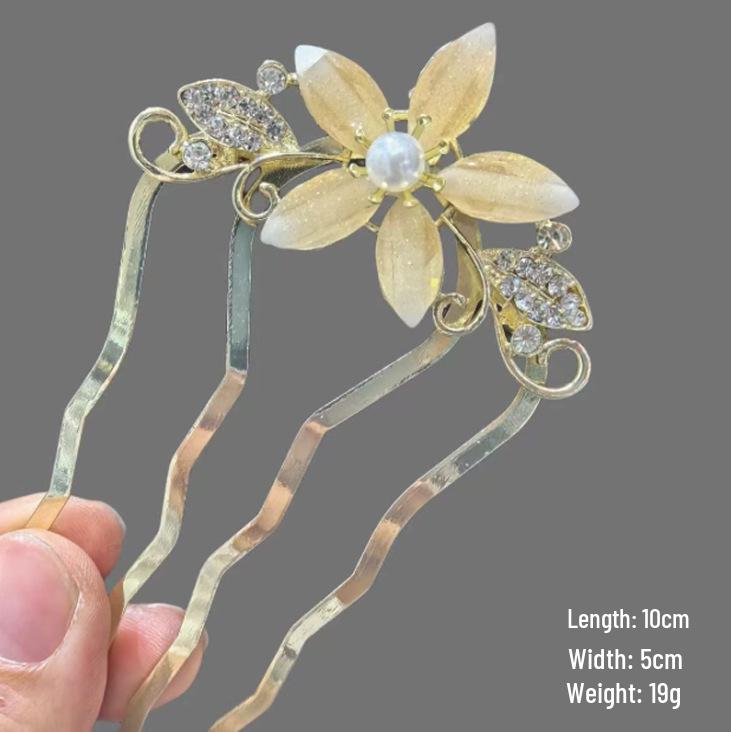 Épingle à cheveux vintage en forme de U avec pompon paon pour femmes - Épingle à chignon nacrée pour Cheongsam et Hanfu