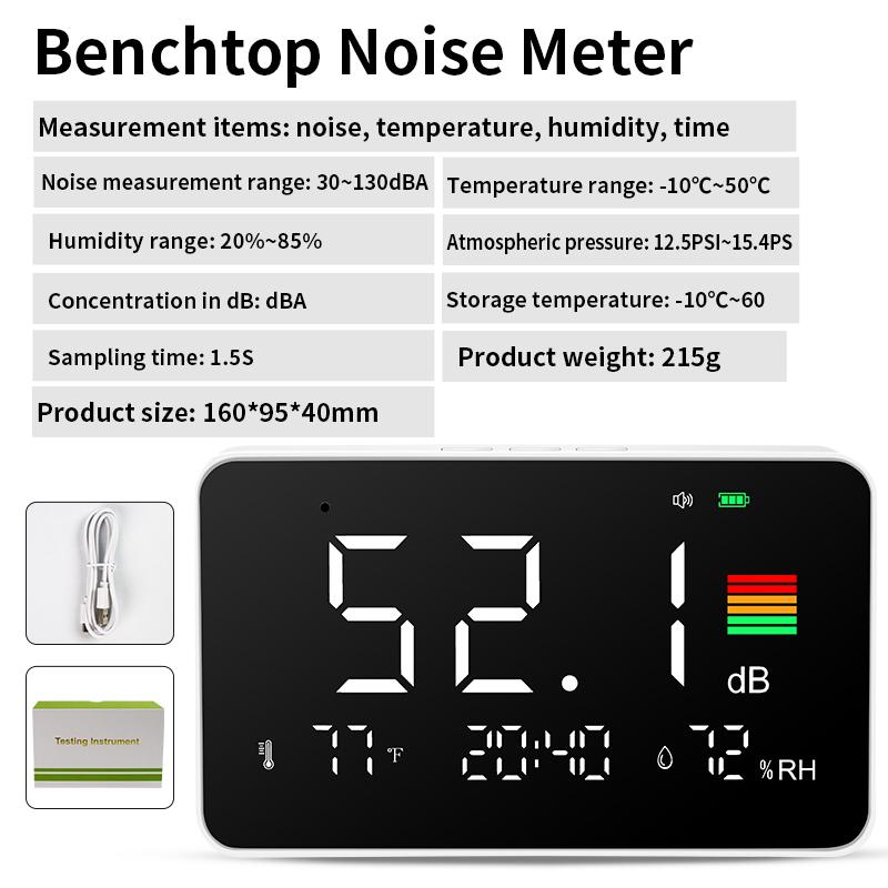 Digital Sound Level Meter 30-130dBA Digital Noise Meter with Large LCD Screen Desktop Decibel Decibel Monitoring Tester