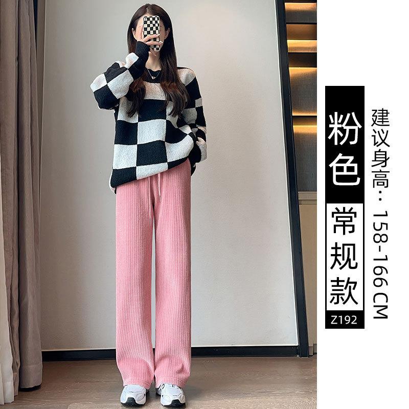 Black Chenier Wide Leg Pants Women's Pants Autumn and Winter Fleece Thickened Straight Pants Casual Skinny Corduroy Pants
