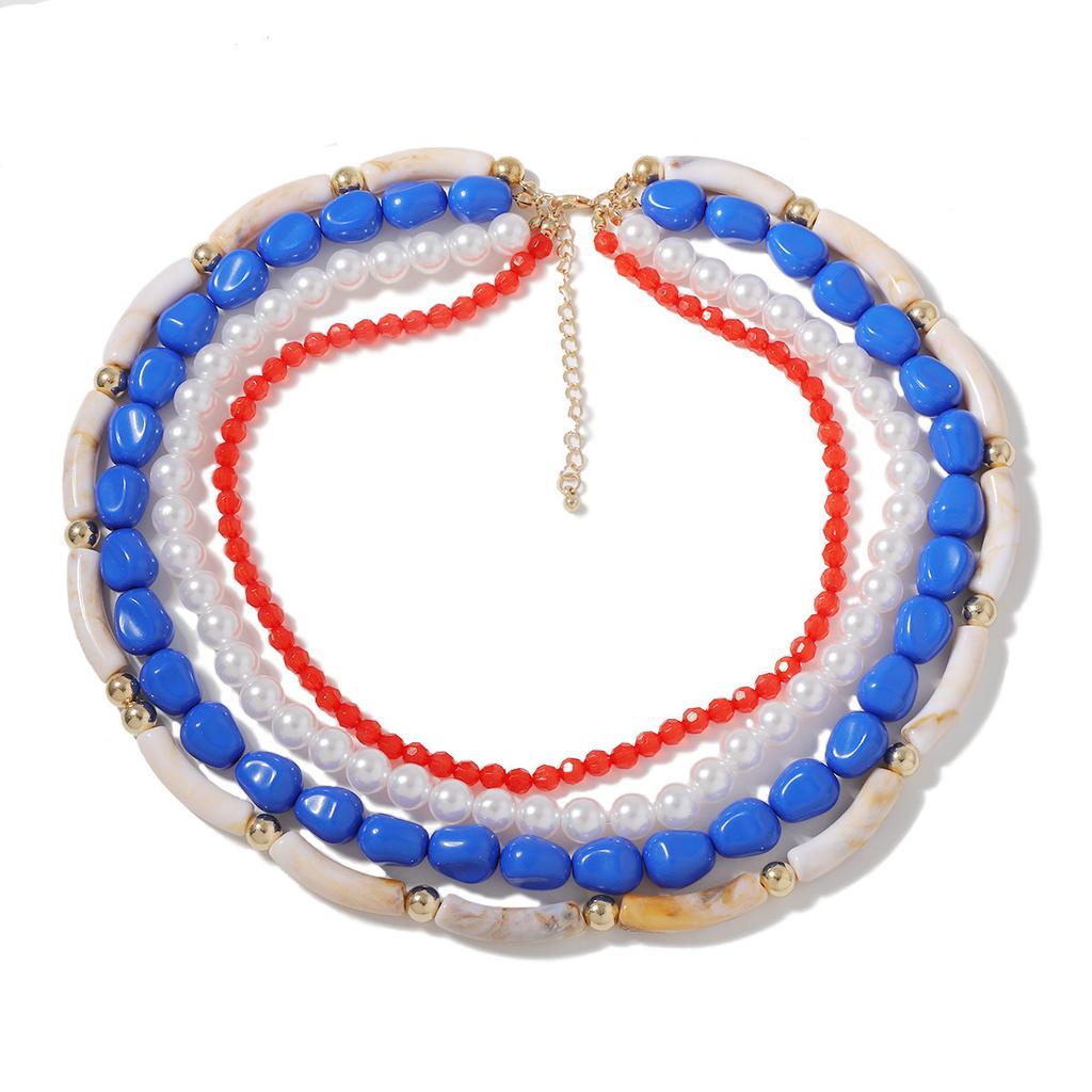 Fashion retro ethnic style multi-layer stacking resin imitation pearl versatile necklace, trendy women's necklace