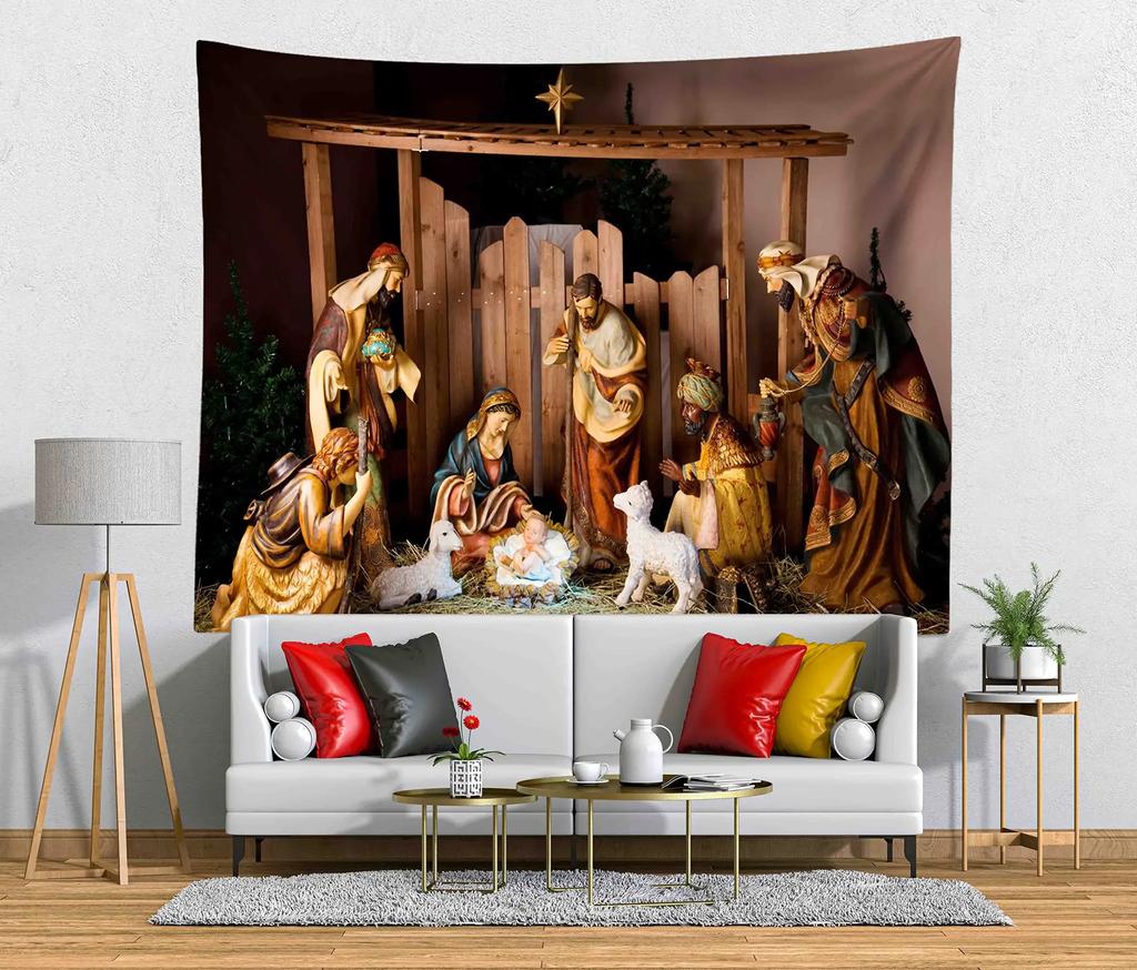 Jesus Christ Tapestry Lord and Angel Heaven Tapestry Wall Hanging Merry Christmas Tapestries for Bedroom Living Room Dorm Decor