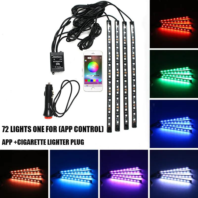 Neon 36 48 72 LED Car Interior Ambient Foot Light with USB Wireless Remote Music APP Control Auto RGB Atmosphere Decorative Lamp