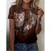 Women's Plus Size 3D Cute Cat 3d Print Tshirt Women Fashion Casual Crew Neck Short Sleeve T Shirt Female Tops Tees