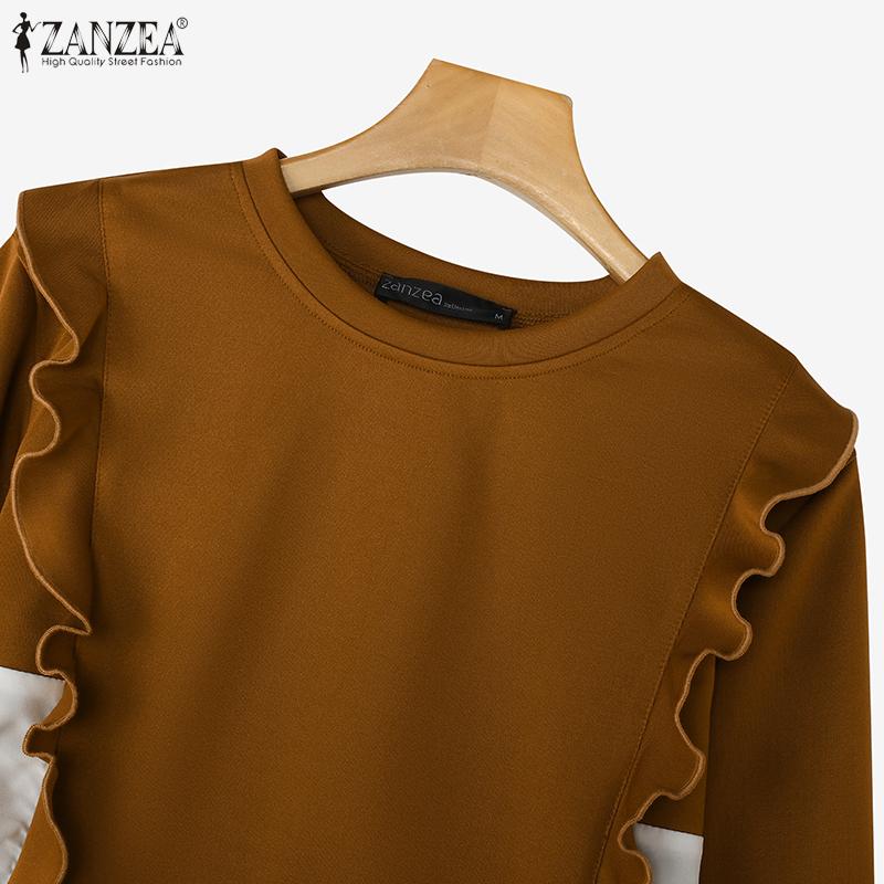 ZANZEA Women Vintage U-Neck Long Sleeve Fake Two Piece Pullover Sweaters