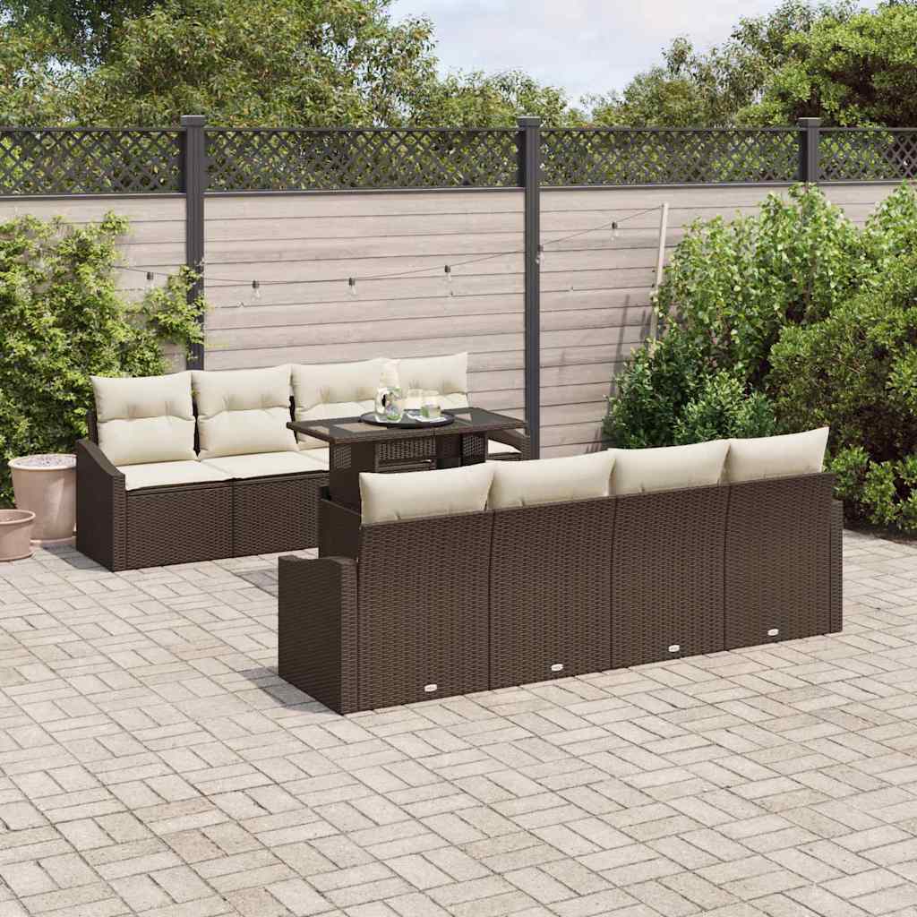 7 Piece Garden Sofa Set with Cushions Brown and Cream Poly Rattan