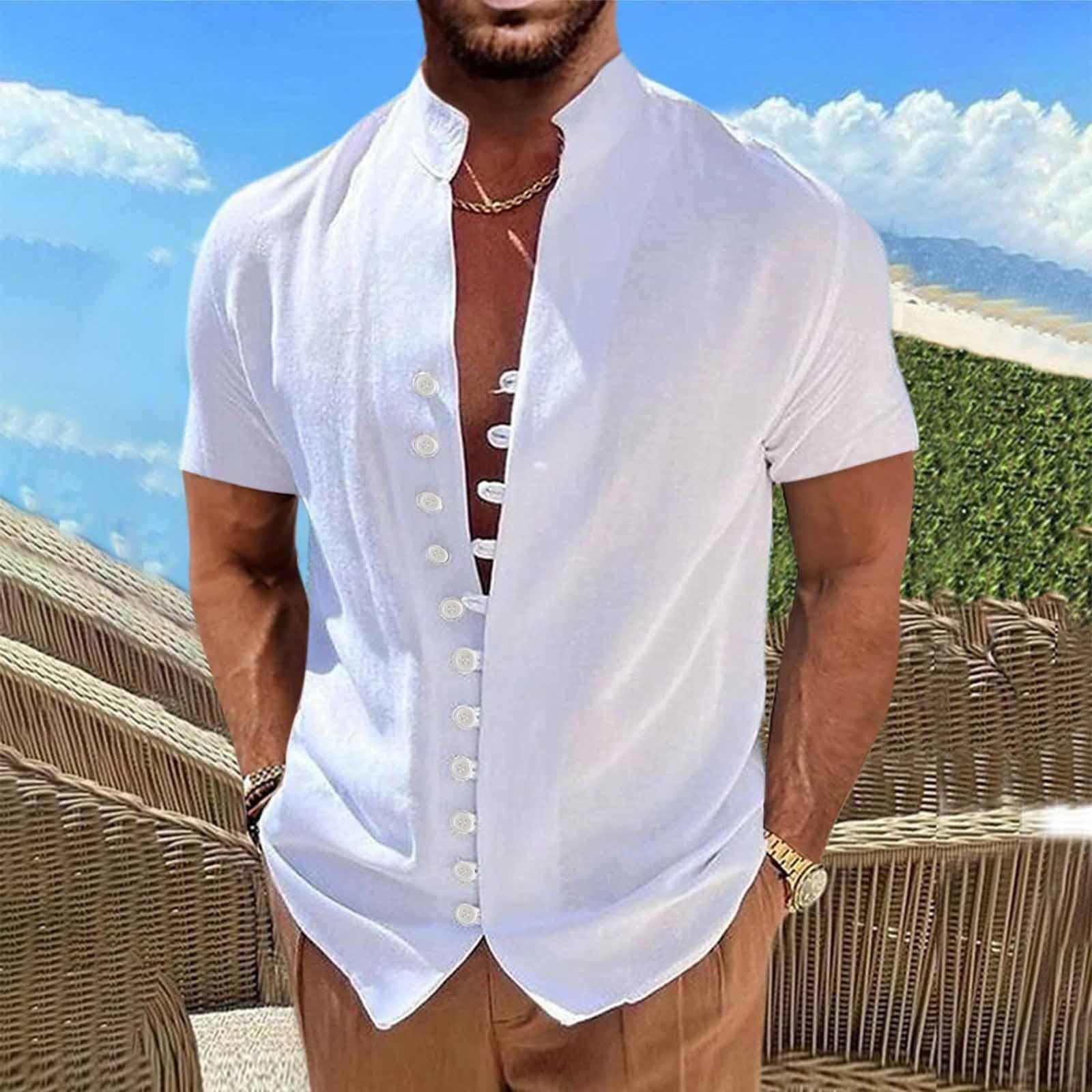 

Новая мужская повседневная свободная рубашка в стиле ретро с короткими рукавами и принтом M белый