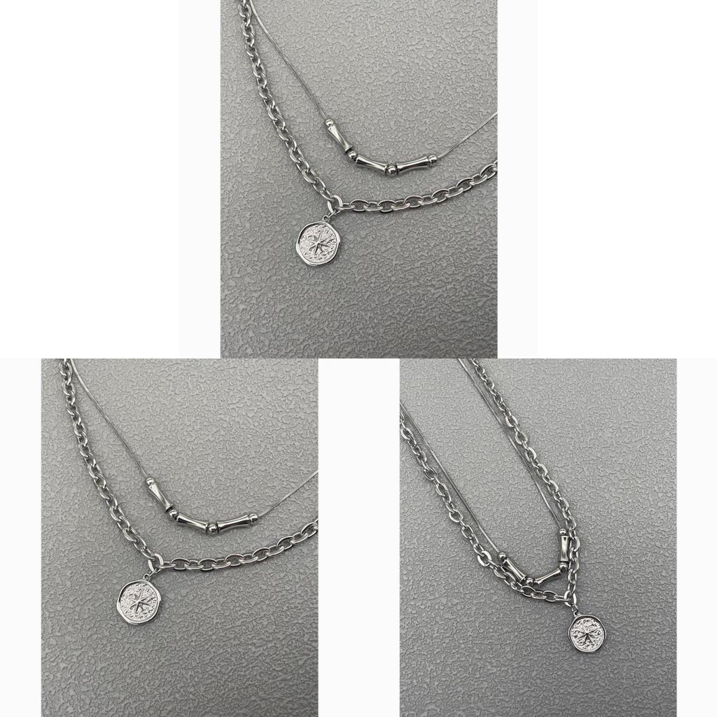 Geometric Layered Stainless Steel Pendant Necklace For Men And Women