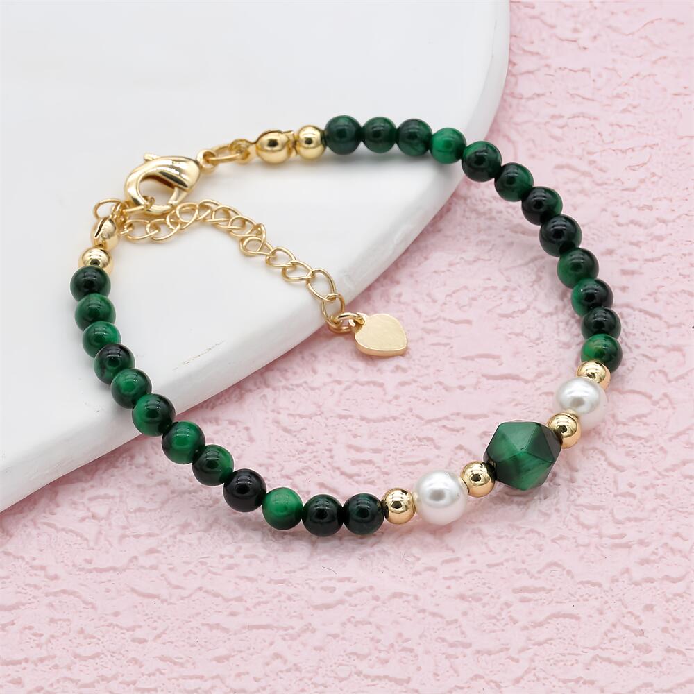 Bracelets Strand Perles Pierre Oeil de Tigre Vert Mixte Plaqué Or Bohème Perlé Charme Fait Main Bijoux de Mode pour Femmes