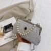Korean version of pearl chain handbag 2025 summer new bag women's fashion rivet messenger bag clip shoulder bag