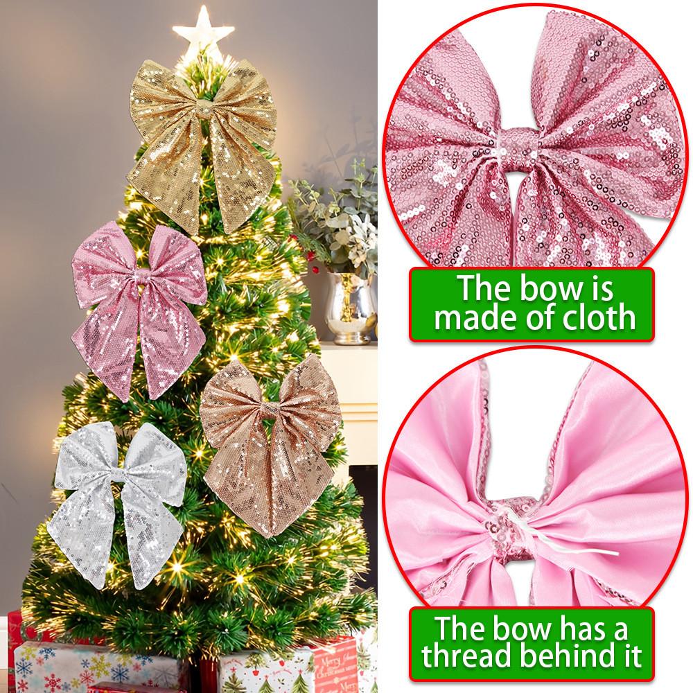 Sequin Christmas Elegant Bow Ornaments For Vibrant Holiday Decor Parties And