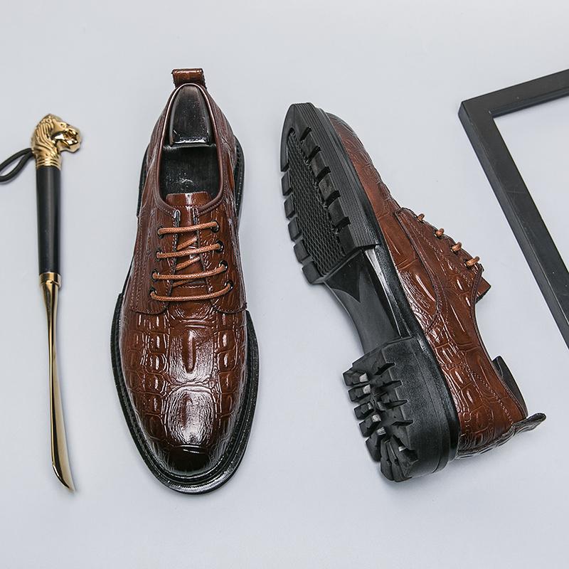 

Fashion Vintage Men Dress Shoes Black Brown PU Thick Sole Breathable Lace-up Business Derby Gentleman s Social Shoes Men Sizes 38-45 45 коричневый