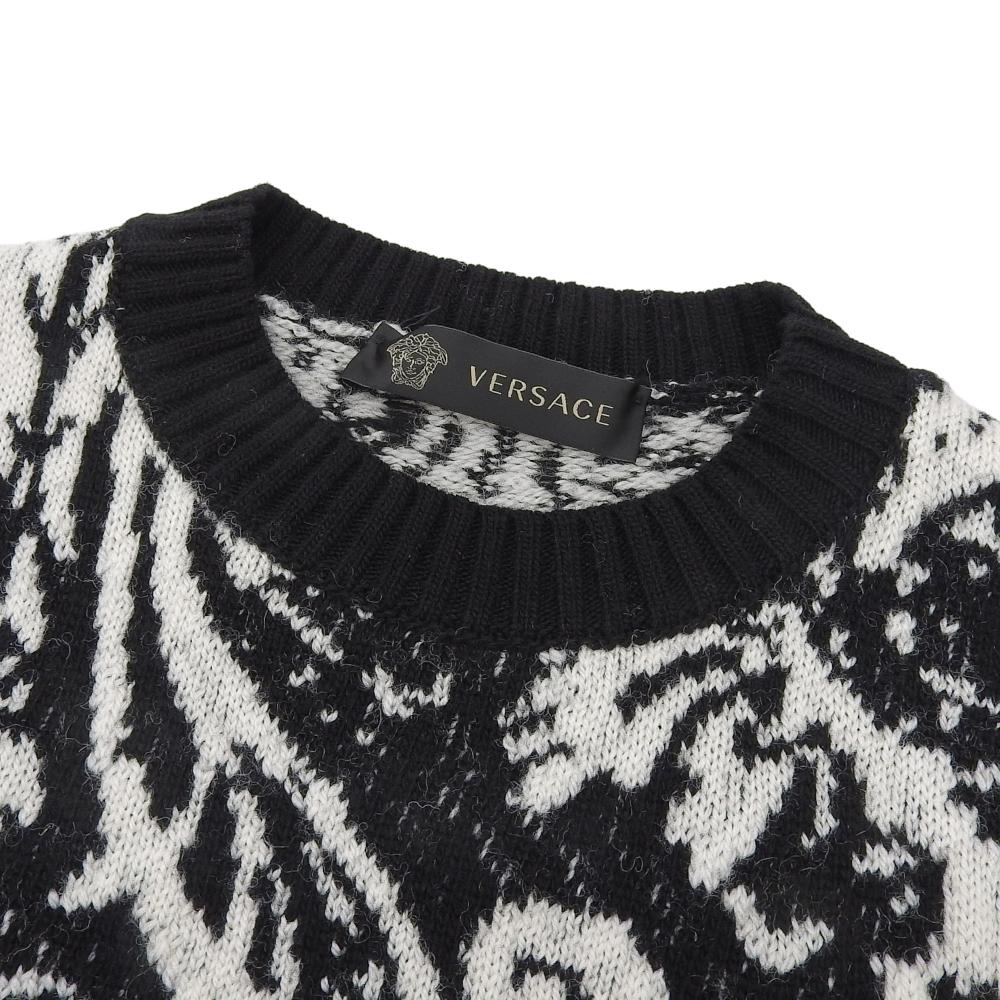 Versace Men's Jacquard Knit Wool Sweater, Black and White, Size 46, A84889 tops 46 Black WhiteUsed
