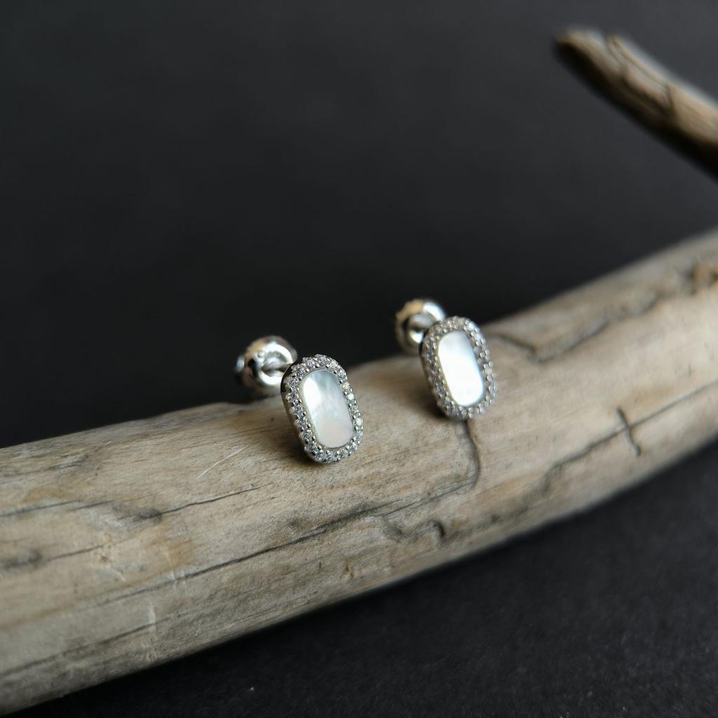 Silver Earrings with Natural Mother-of-pearl, Cubic Zirkonia (2184713)