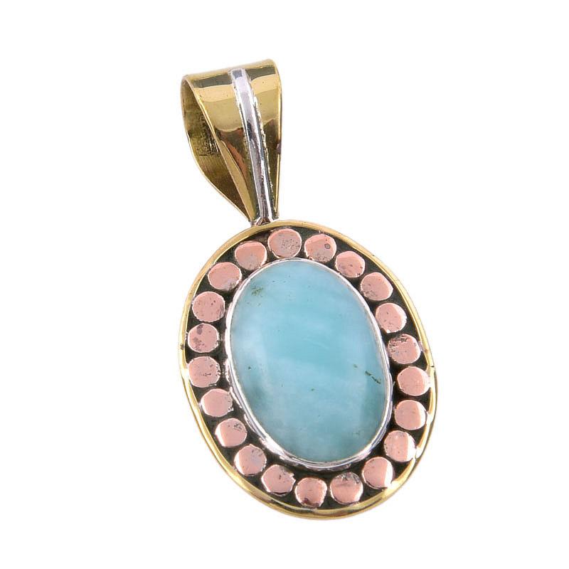 Natural Amazonite Gemstone 925 Solid Sterling Silver Two Tone Pendant 1.50" u2C21