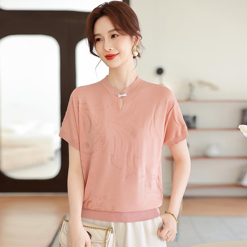 

2026 Summer Ice Silk Short-Sleeve T-shirt for Middle-Aged and Elderly Moms L (80-100 jin) рожевий/помаранчевий