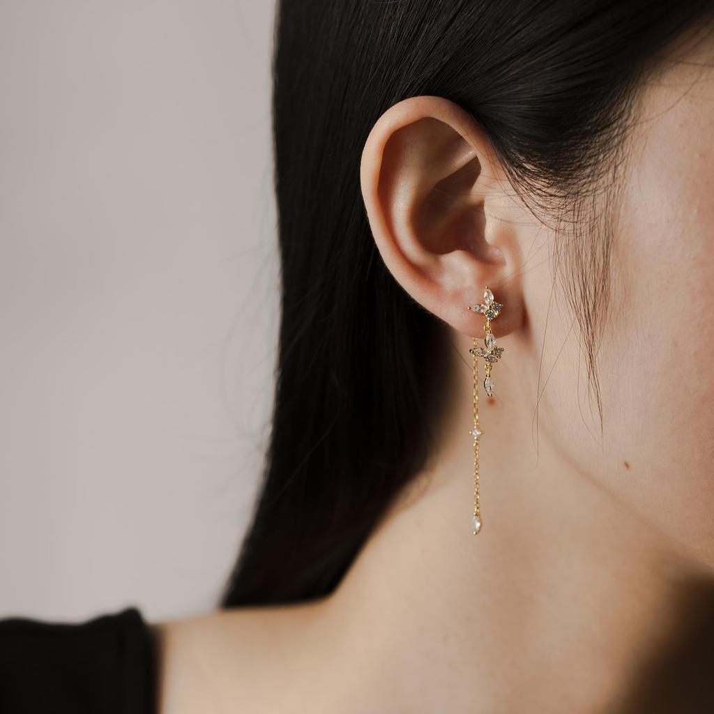 ANDYWEN 925 Sterlingsilber Gold Klar Schmetterling Zirkonia Kette Hängeohrring Feiner Schmuck Rock Punk Mode Kristallclips Hochzeit