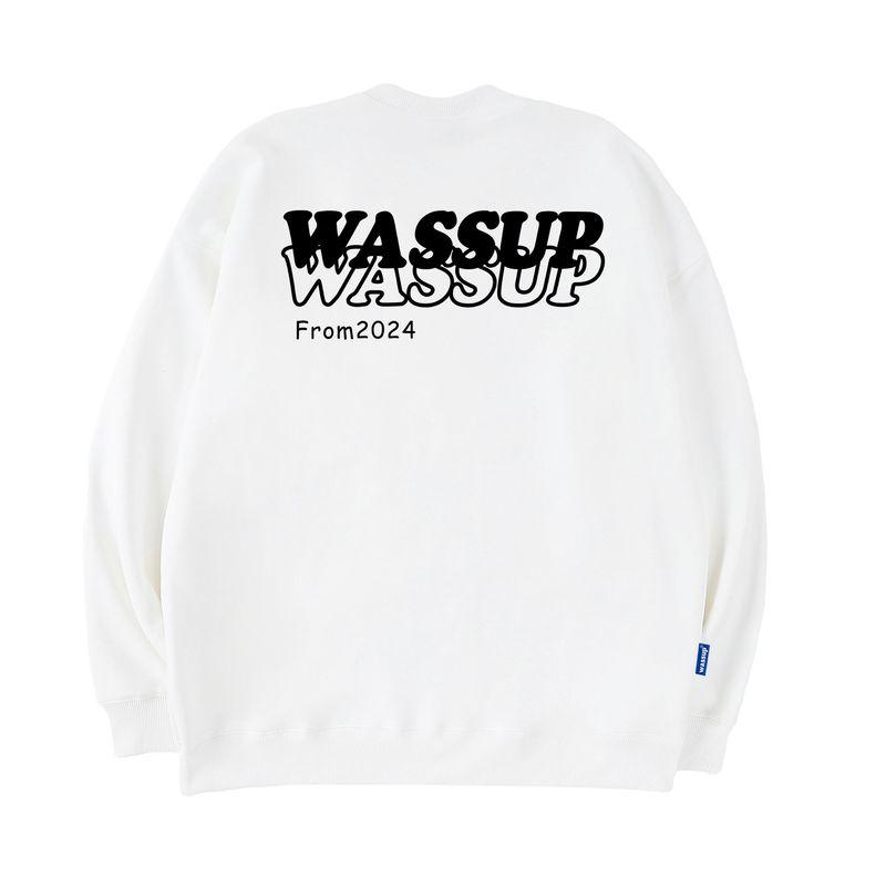 Wassup Trendy Brand Autumn and Winter 2024 New American High Street Retro Round Neck Sweatshirt for Men with Fleece Pullover Top