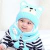 Winter Kids Baby Girls Boys Cartoon Bear Stripe Knit Hat Cap Woolen Yarn Scarf  Hat Keep Warm Set For Outdoor