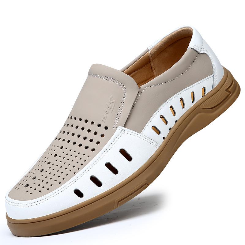 

Модная летняя обувь мужская сандалия из натуральной кожи с перфорацией дышащая мужская деловая обувь из коровьей кожи мужская мягкая повседневная обувь оксфорды 44 бежевый