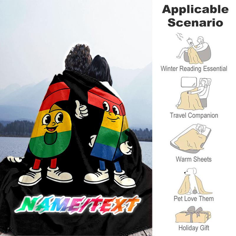 1PC Custom Name Colorful Numbers Friendship flannel blanket versatile,all-season throw suitable for the living room,bedroom,camping,travel,and gift