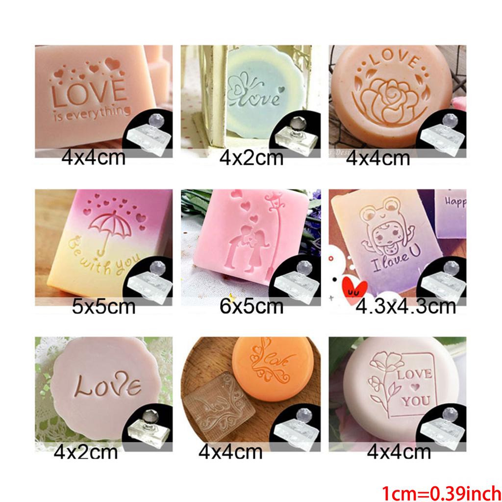 Valentines Day Acrylic Clear Seal Natural Organic Soap Making Tool Accessories Love Heart Pattern Soap Stamp Block