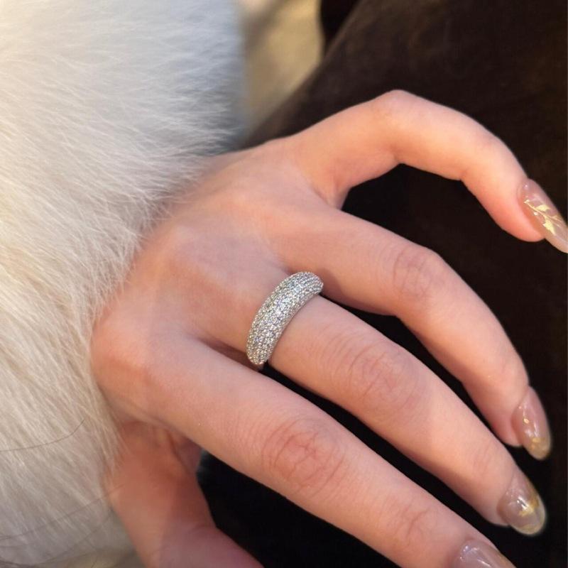 Retro Ancient Gold Full Diamond Row Diamond Ring Half Circle Gypsy Star Inlaid Light Luxury Simple High Sense Personalized Ring