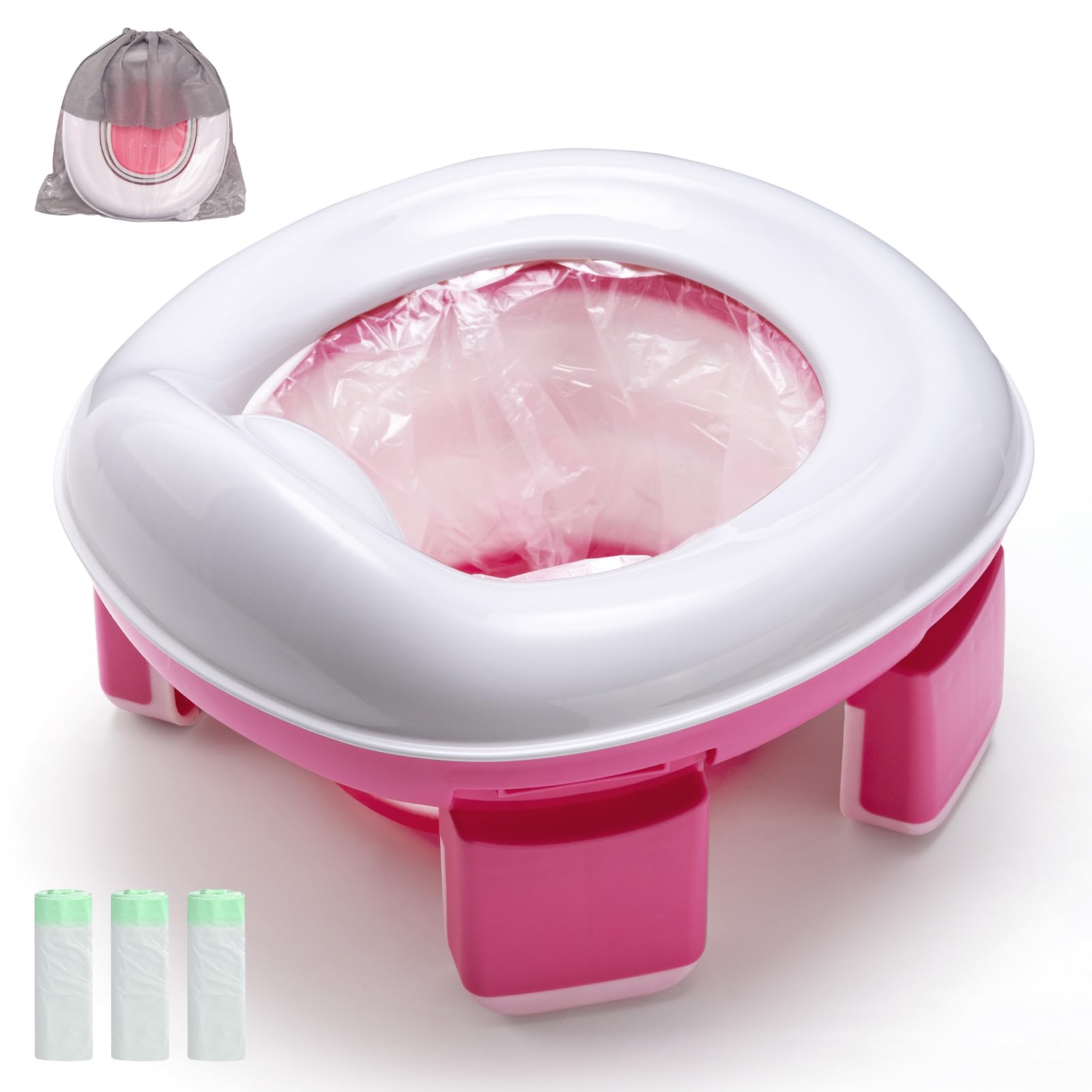 

Portable Travel Potty for Toddlers Kids, Foldable Baby Potty Training Toilet Seat with Travel Bag and Storage Bag рожевий