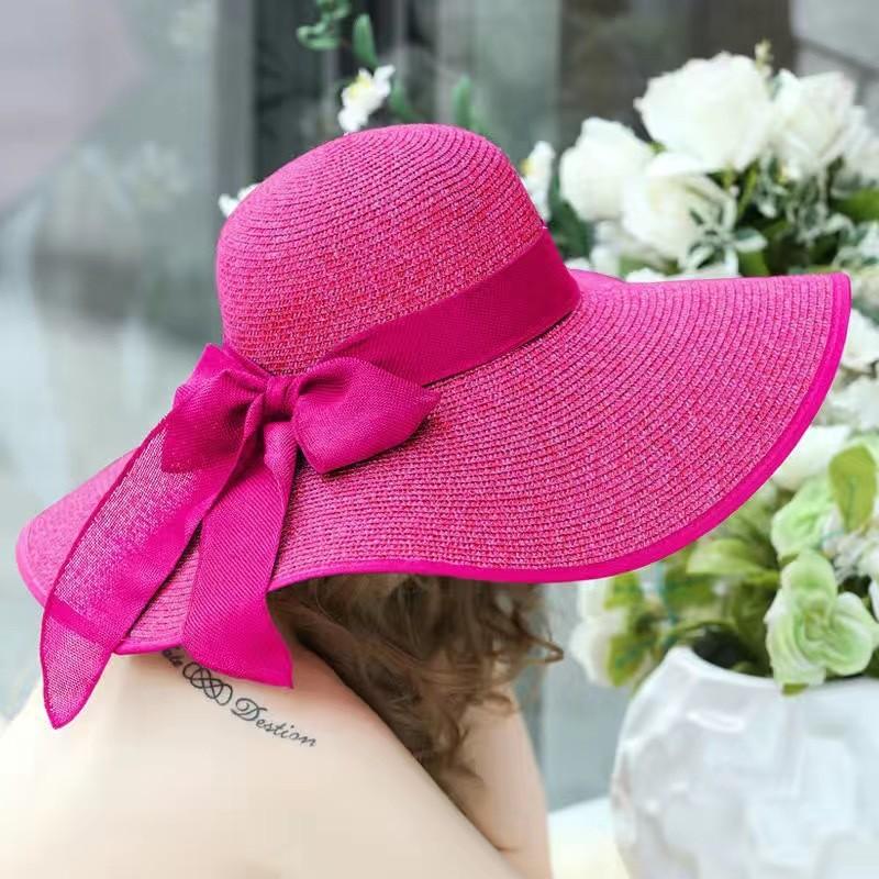 Hat Women's Spring and Summer New Large Brim Straw Hat Summer UV Protection Sun Protection Hat Foldable Bow Sun Hat