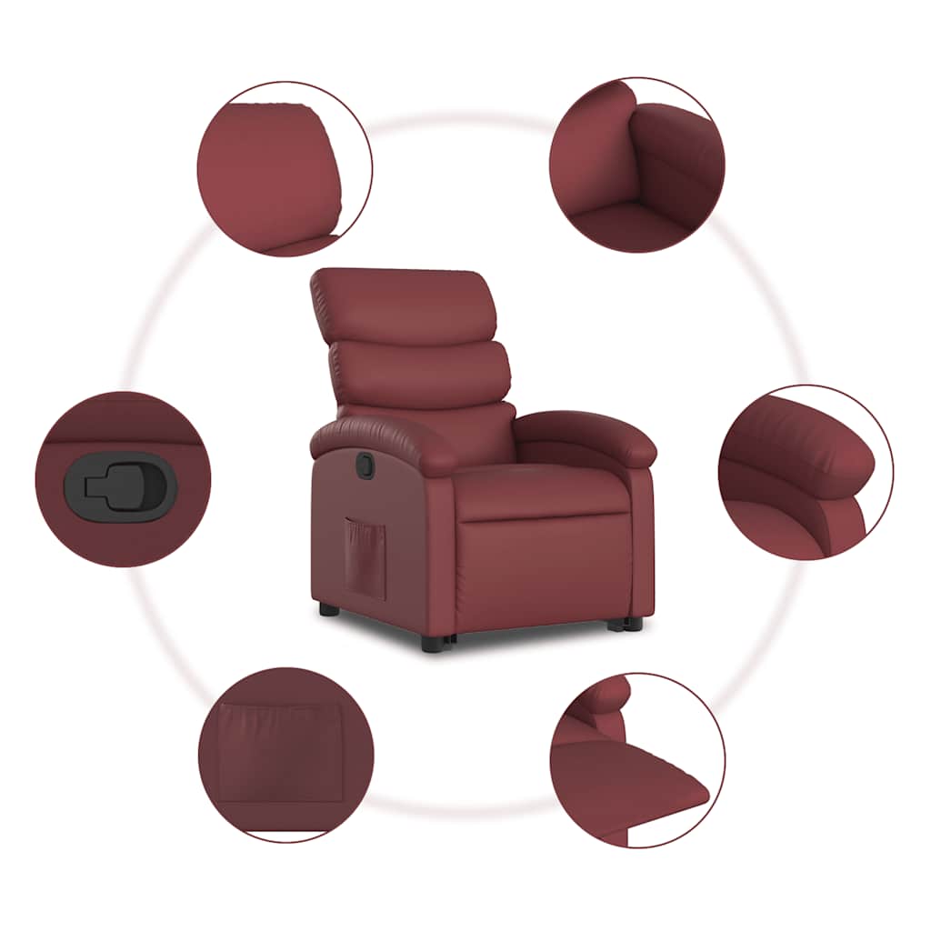 Recliner with Rising Assistance Burgundy Artificial Leather
