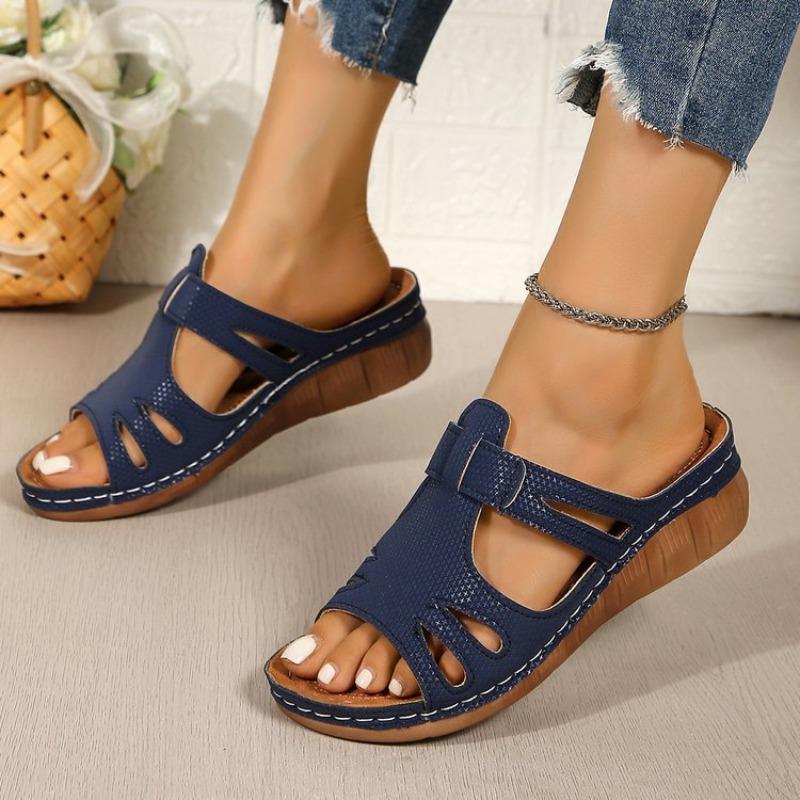 Summer New Thick-soled Wedge Slippers Women's Shoes Large-size Hollow Fish Mouth Wedge Heel Thick-soled Slippers