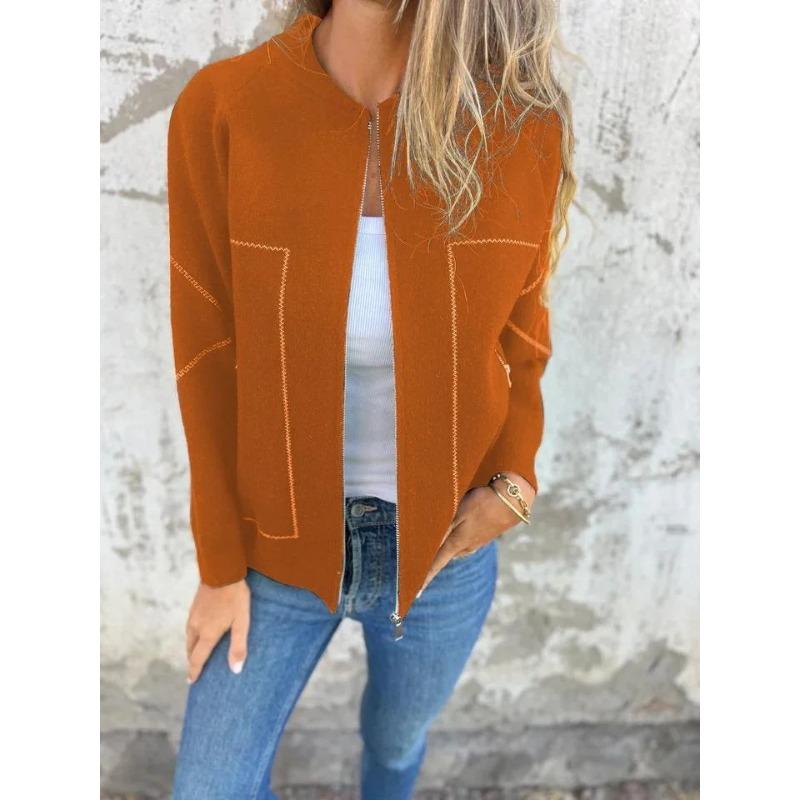 Autumn and Winter Women's Casual Zip Solid Colour Jacket Casual Fashion Solid Color Pocket Cardigan Jacket Women's