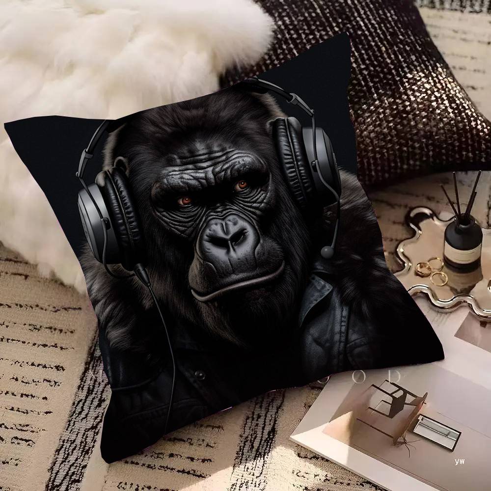 Animal Headphone Dj Music Pillow Case Fashion Square Pillowcase Bedroom Sofa Room Ins Decoration Leisure