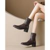 Weiwei Girl 6688-1 Stumme Sohle Elastische Skinny Stiefel Damen Herbst Dicke Ferse Kurze Stiefel Pendler Vintage Schwarze Stiefel