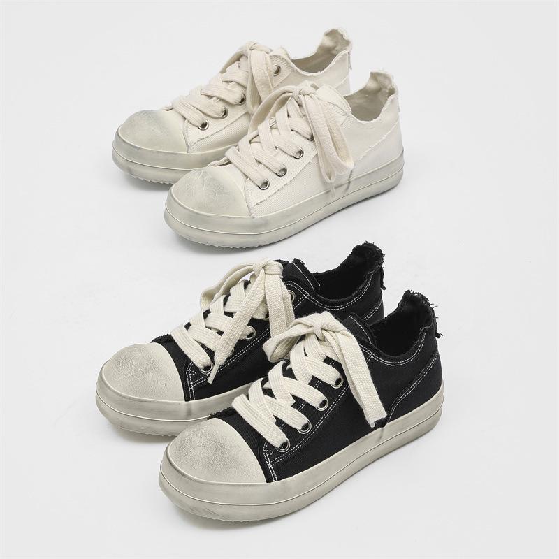 AFANTING Pánské trendy nízké plátěné boty, Černobílé, Silná podrážka, Šněrovací X280