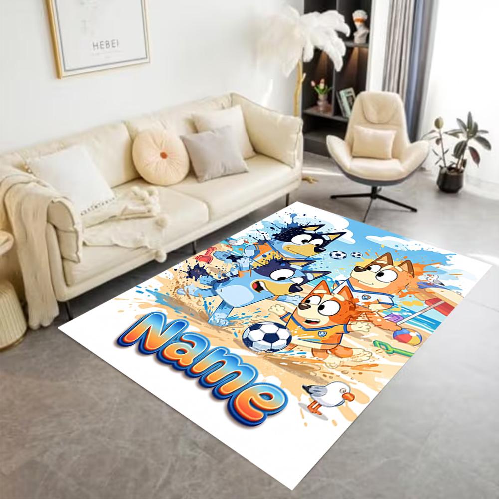 Soccer Fun Bluey Personalized Name Floor Mat Design for Bedrooms Decorate Room Outdoor Entryway Antislip Carpet Decorate Offices