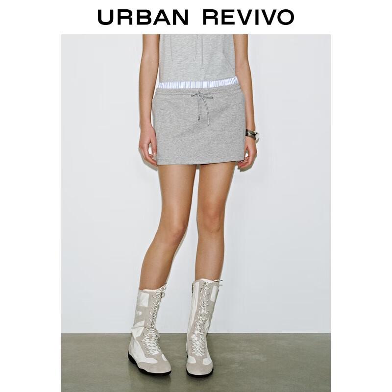 UR 2025 Women s Grey Patchwork Faux Two-Piece Short Skirt XS